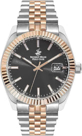 Beverly Hills Polo Club Men's Analog Watch, Gun Black Dial  With Silver Stainless Steel Band, BP3810X.560